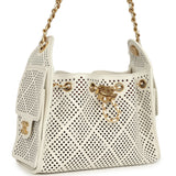 Chanel Mini 25 Hobo Bag White Perforated Calfskin Antique Gold Hardware - Thumbnail View 2
