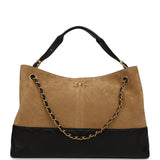 Chanel Large Coco Base Hobo Bag Brown Suede and Black Shiny Lambskin Brushed Gold Hardware - Thumbnail View 1