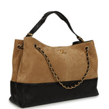 Chanel Large Coco Base Hobo Bag Brown Suede and Black Shiny Lambskin Brushed Gold Hardware - Thumbnail View 2