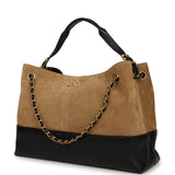 Chanel Large Coco Base Hobo Bag Brown Suede and Black Shiny Lambskin Brushed Gold Hardware - Thumbnail View 5