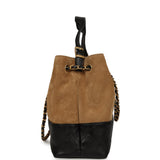 Chanel Large Coco Base Hobo Bag Brown Suede and Black Shiny Lambskin Brushed Gold Hardware - Thumbnail View 3