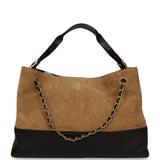 Chanel Large Coco Base Hobo Bag Brown Suede and Black Shiny Lambskin Brushed Gold Hardware - Thumbnail View 4