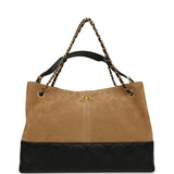 Chanel Large Coco Base Hobo Bag Brown Suede and Black Shiny Lambskin Brushed Gold Hardware - Thumbnail View 7