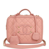 Pre-owned Chanel Medium CC Filigree Vanity Case Pink Caviar Brushed Gold Hardware - Thumbnail View 1