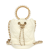 Pre-owned Chanel Mini Pearl Top Handle Bucket Bag White Calfskin Antique Gold Hardware - Thumbnail View 1