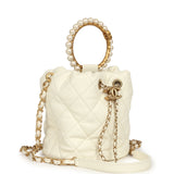 Pre-owned Chanel Mini Pearl Top Handle Bucket Bag White Calfskin Antique Gold Hardware - Thumbnail View 2