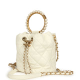 Pre-owned Chanel Mini Pearl Top Handle Bucket Bag White Calfskin Antique Gold Hardware - Thumbnail View 5