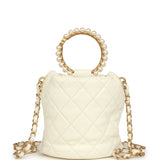 Pre-owned Chanel Mini Pearl Top Handle Bucket Bag White Calfskin Antique Gold Hardware - Thumbnail View 4