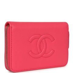 Chanel CC Zipped Wallet Fuchsia Shiny Caviar Light Gold Hardware