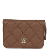 Chanel Classic Zipped Coin Purse Wallet Brown Shiny Caviar Light Gold Hardware - Thumbnail View 1