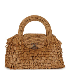 Chanel Small Fringe Kelly Dark Beige Raffia Wood and Light Gold Hardware