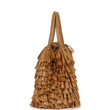 Chanel Small Fringe Kelly Dark Beige Raffia Wood and Light Gold Hardware - Thumbnail View 3