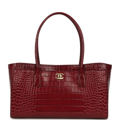 Chanel Small Cerf Shopping Bag Burgundy Croc Embossed Calfskin Gold Hardware