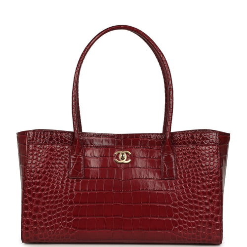 Chanel Small Cerf Shopping Bag Burgundy Croc Embossed Calfskin Gold Hardware