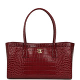 Chanel Small Cerf Shopping Bag Burgundy Croc Embossed Calfskin Gold Hardware - Thumbnail View 1
