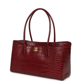 Chanel Small Cerf Shopping Bag Burgundy Croc Embossed Calfskin Gold Hardware - Thumbnail View 5