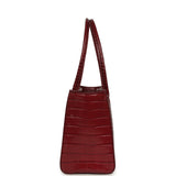 Chanel Small Cerf Shopping Bag Burgundy Croc Embossed Calfskin Gold Hardware - Thumbnail View 3