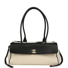 Chanel Small "Urban Essential" East West Shopping Tote Black Calfskin and White Tweed Boucle Gold Hardware