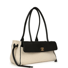 Chanel Small "Urban Essential" East West Shopping Tote Black Calfskin and White Tweed Boucle Gold Hardware