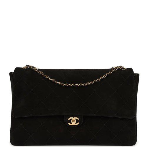 Chanel Maxi "Souplissimo" Large Flap Bag Black Suede Gold Hardware