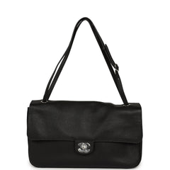 Chanel Maxi "Souplissimo" Small Flap Bag Black Grained Calfskin Silver Hardware