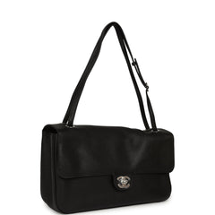 Chanel Maxi "Souplissimo" Small Flap Bag Black Grained Calfskin Silver Hardware