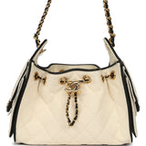 Chanel Mini 25 Hobo Bag Ecru Canvas and Black Calfskin Gold Hardware - Thumbnail View 1