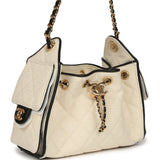 Chanel Mini 25 Hobo Bag Ecru Canvas and Black Calfskin Gold Hardware - Thumbnail View 2