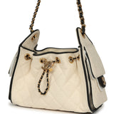 Chanel Mini 25 Hobo Bag Ecru Canvas and Black Calfskin Gold Hardware - Thumbnail View 5