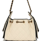 Chanel Mini 25 Hobo Bag Ecru Canvas and Black Calfskin Gold Hardware - Thumbnail View 4