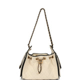 Chanel Mini 25 Hobo Bag Ecru Canvas and Black Calfskin Gold Hardware - Thumbnail View 7