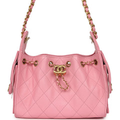 Chanel Mini 25 Hobo Bag Pink Caviar Antique Gold Hardware