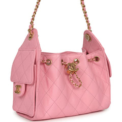 Chanel Mini 25 Hobo Bag Pink Caviar Antique Gold Hardware
