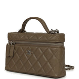 Chanel Chevron Top Handle Long Vanity Case with Chain Dark Khaki Shiny Caviar Silver Hardware - Thumbnail View 5