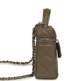 Chanel Chevron Top Handle Long Vanity Case with Chain Dark Khaki Shiny Caviar Silver Hardware - Thumbnail View 3