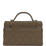 Chanel Chevron Top Handle Long Vanity Case with Chain Dark Khaki Shiny Caviar Silver Hardware - Thumbnail View 4