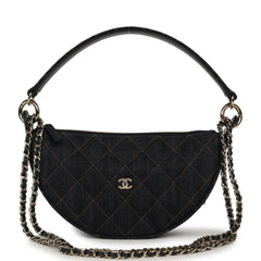 Chanel Round Clutch with Chain Dark Blue Denim Light Gold Hardware