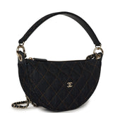 Chanel Round Clutch with Chain Dark Blue Denim Light Gold Hardware - Thumbnail View 2