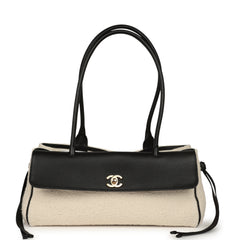 Chanel Small "Urban Essential" East West Shopping Tote Black Calfskin and White Tweed Boucle Gold Hardware