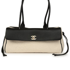 Chanel Small "Urban Essential" East West Shopping Tote Black Calfskin and White Tweed Boucle Gold Hardware