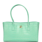 Chanel Small Cerf Shopping Bag Teal Croc Embossed Calfskin Gold Hardware - Thumbnail View 1