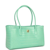 Chanel Small Cerf Shopping Bag Teal Croc Embossed Calfskin Gold Hardware - Thumbnail View 2