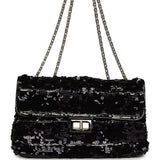 Pre-owned Chanel Medium Striped Reissue Flap Bag Black, Silver Sequin and Patent Silver Hardware - Thumbnail View 1