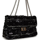 Pre-owned Chanel Medium Striped Reissue Flap Bag Black, Silver Sequin and Patent Silver Hardware - Thumbnail View 2
