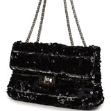 Pre-owned Chanel Medium Striped Reissue Flap Bag Black, Silver Sequin and Patent Silver Hardware - Thumbnail View 5