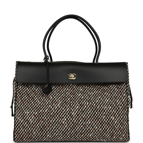 Chanel XXL "Urban Essential" Shopping Tote Black Calfskin and Multi Tweed Gold Hardware