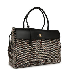 Chanel XXL "Urban Essential" Shopping Tote Black Calfskin and Multi Tweed Gold Hardware