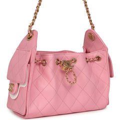 Chanel Mini 25 Hobo Bag Pink Caviar Antique Gold Hardware