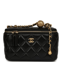 Chanel Small Pearl Crush Vanity Case Black Lambskin Brushed Gold Hardware