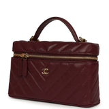 Chanel Chevron Top Handle Long Vanity Case with Chain Dark Burgundy Shiny Caviar Gold Hardware - Thumbnail View 5